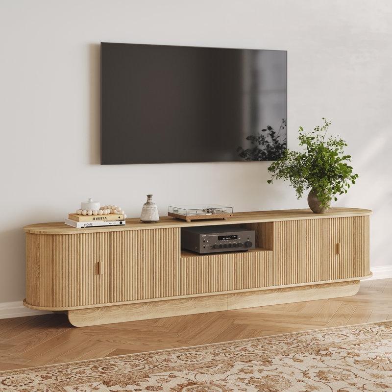 Dalga Desenli Açık Ahşap TV Ünitesi 220 cm