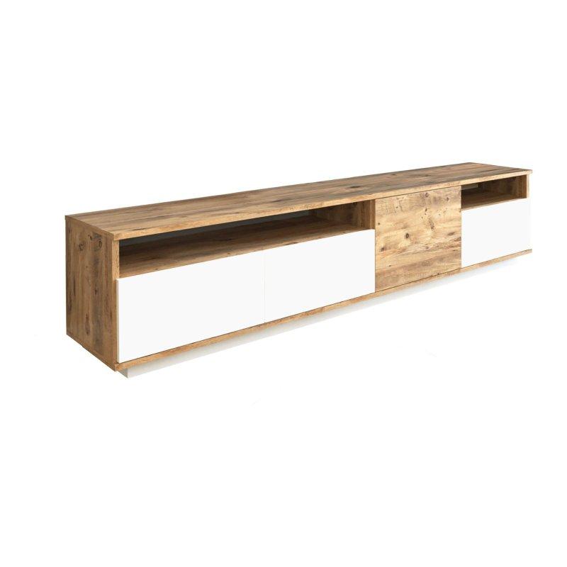Doğal Açık Meşe ve Beyaz Kapaklı Modern TV Sehpası 180 cm