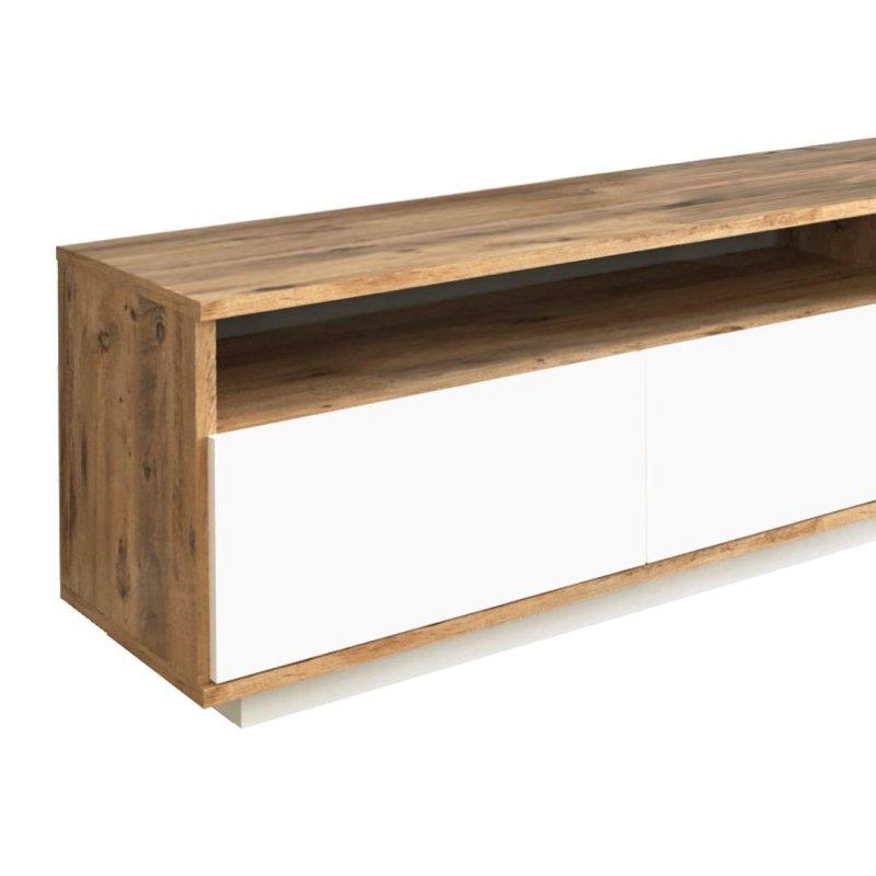 Doğal Açık Meşe ve Beyaz Kapaklı Modern TV Sehpası 180 cm
