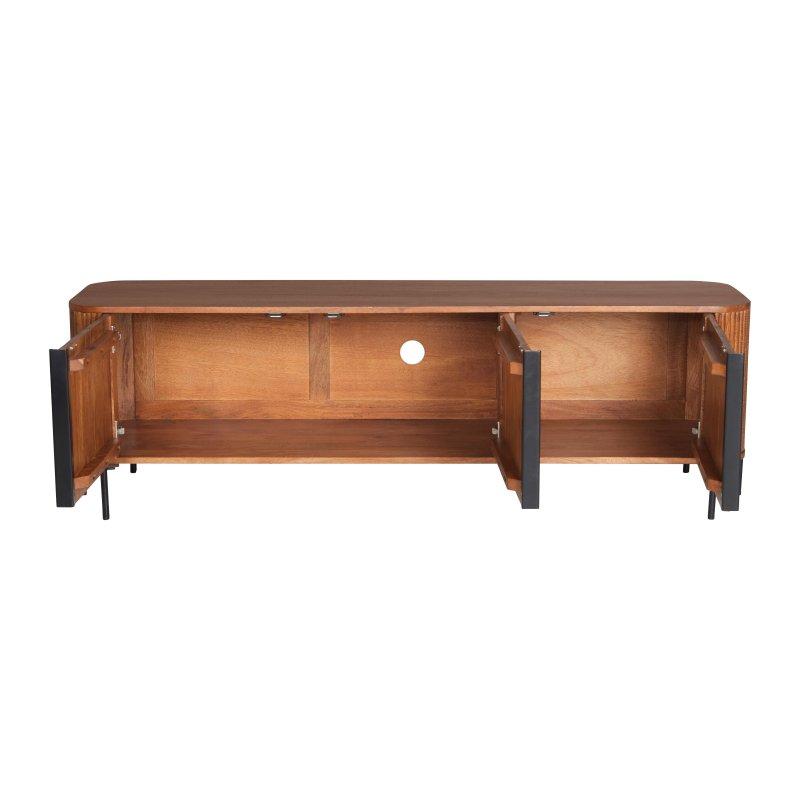 Doğal Ahşap Çizgili Metal Ayaklı TV Sehpası 159 cm