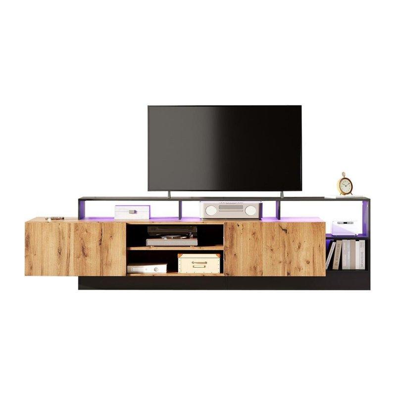 Doğal Ahşap Desenli LED Işıklı 190 cm TV Sehpası