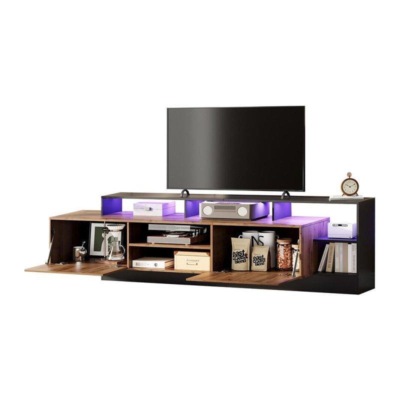 Doğal Ahşap Desenli LED Işıklı 190 cm TV Sehpası
