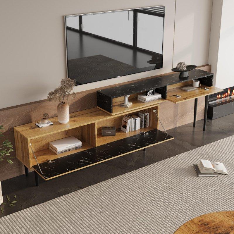 Doğal Ahşap Desenli Modern 129 cm TV Sehpası