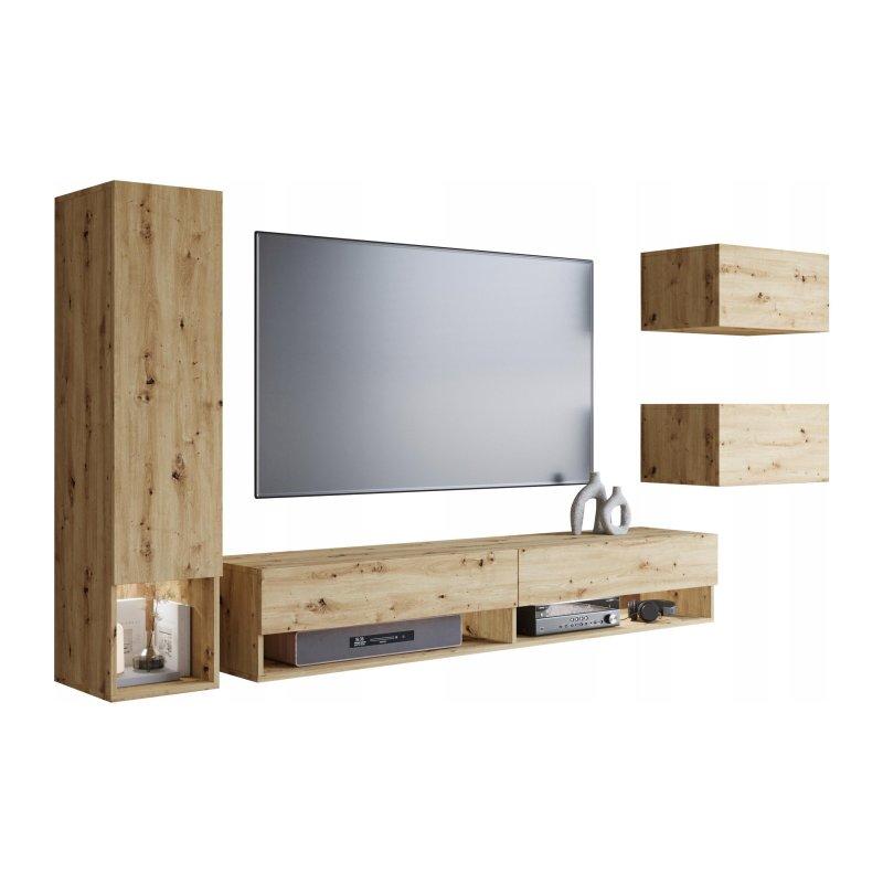 Doğal Ahşap Desenli Modern Asma TV Ünitesi Seti 270 cm