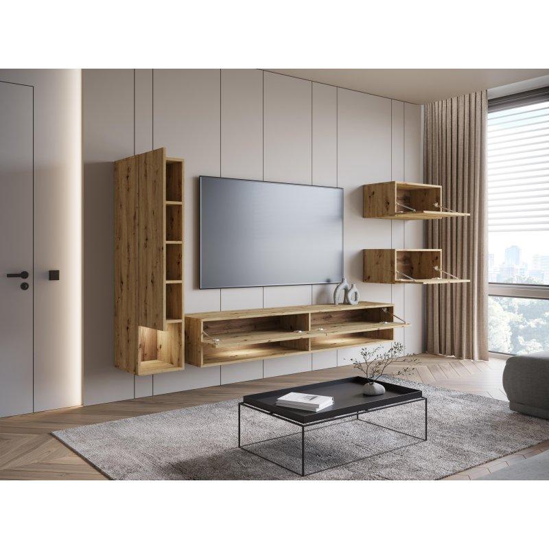 Doğal Ahşap Desenli Modern Asma TV Ünitesi Seti 270 cm