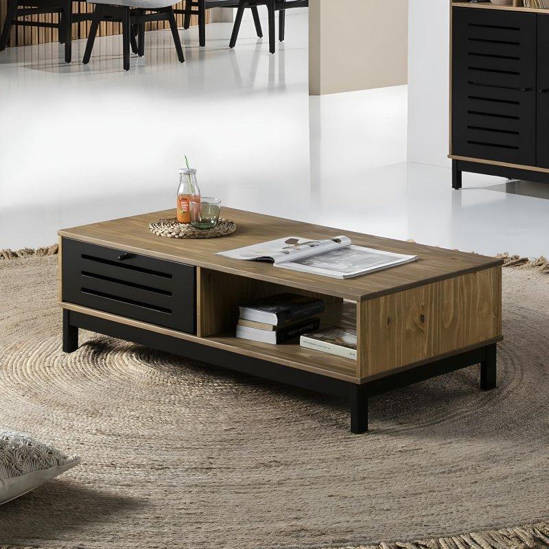 Doğal Ahşap Desenli Siyah Çizgili TV Sehpası 141 cm