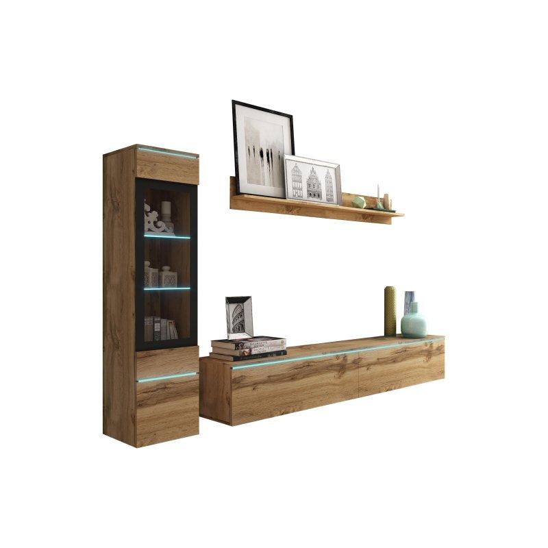 Doğal Ahşap Dokulu Modern TV Ünitesi Seti 210x130 cm
