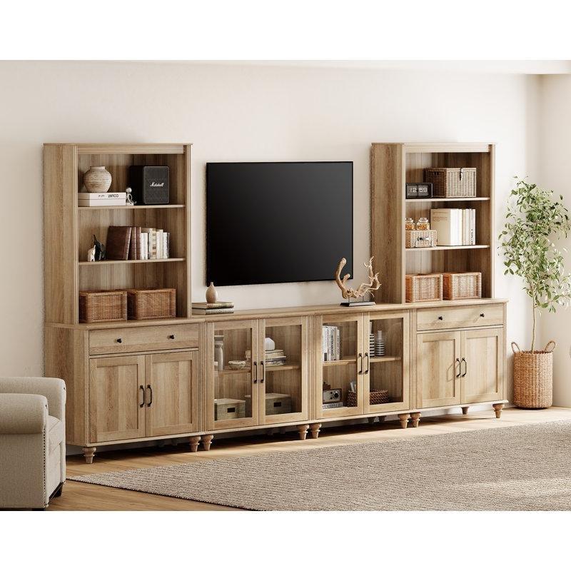 Doğal Ahşap Görünümlü Kitaplıklı 75 İnç TV Ünitesi