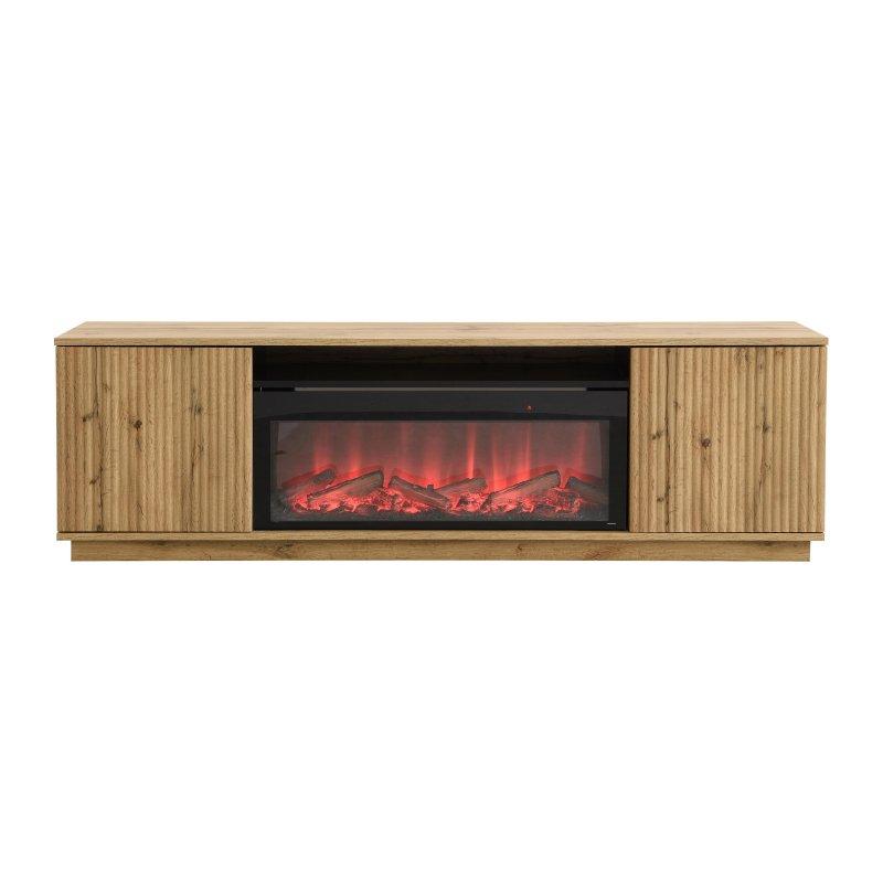 Doğal Ahşap LED Şömineli 163 cm TV Sehpası