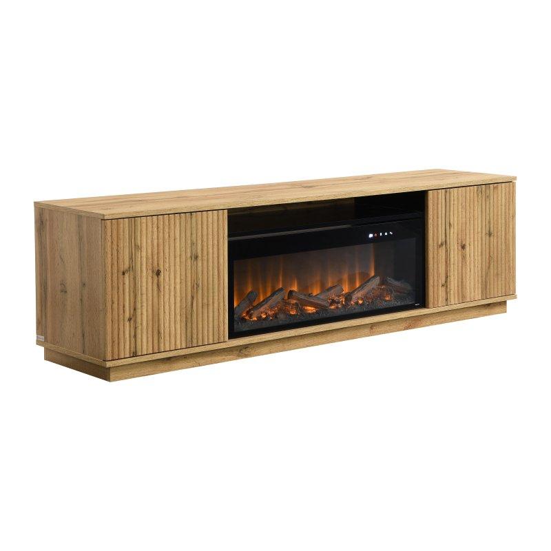 Doğal Ahşap LED Şömineli 163 cm TV Sehpası