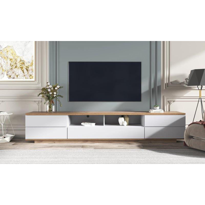 Doğal Ahşap ve Beyaz Modern TV Sehpası 180 cm