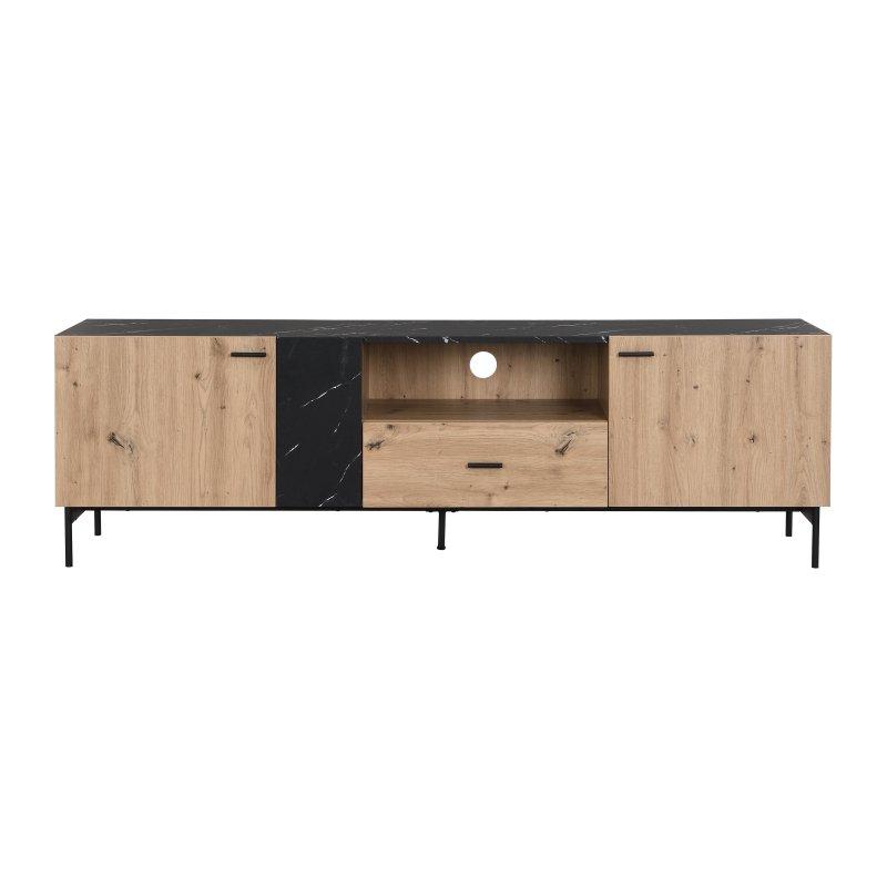 Doğal Ahşap ve Mermer Desenli 180 cm TV Sehpası