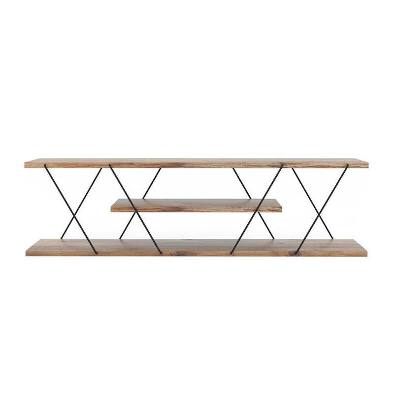 Doğal Ahşap ve Siyah Metal Detaylı Modern TV Sehpası 120 cm