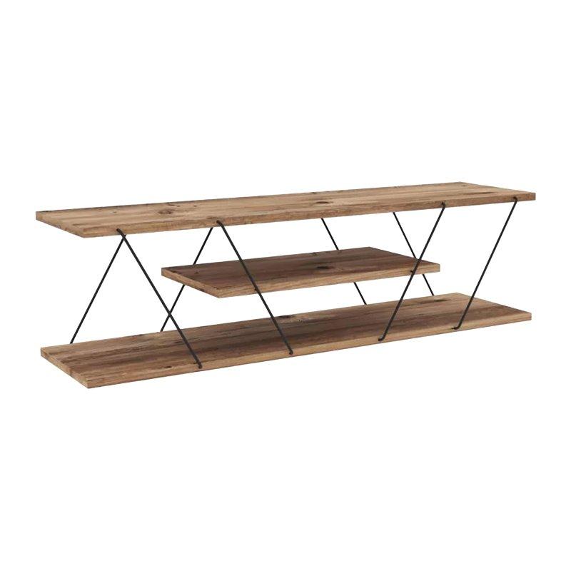 Doğal Ahşap ve Siyah Metal Detaylı Modern TV Sehpası 120 cm