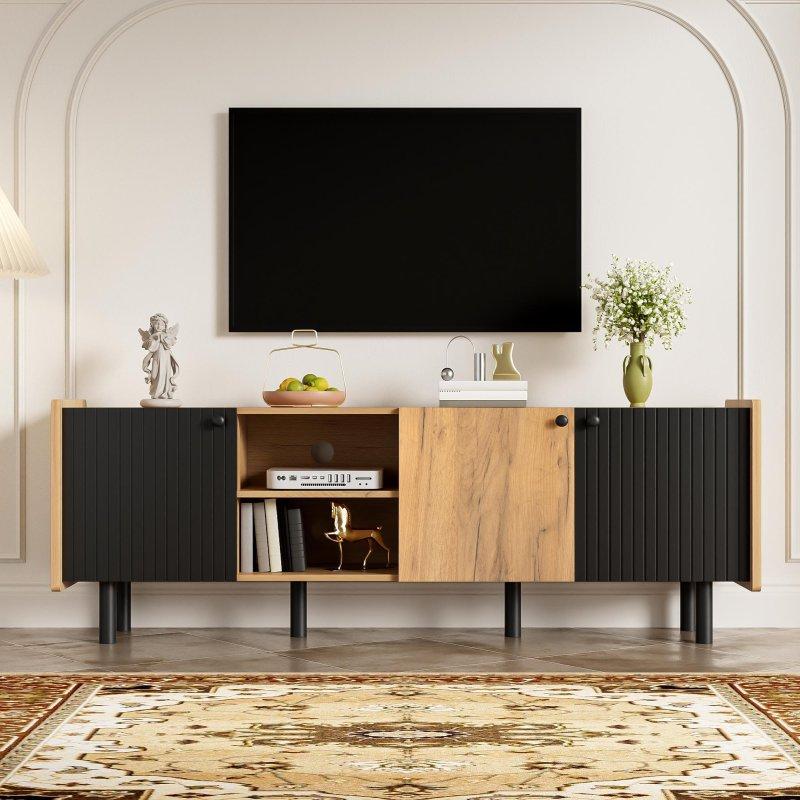 Doğal Ahşap ve Siyah Modern TV Sehpası 160 cm