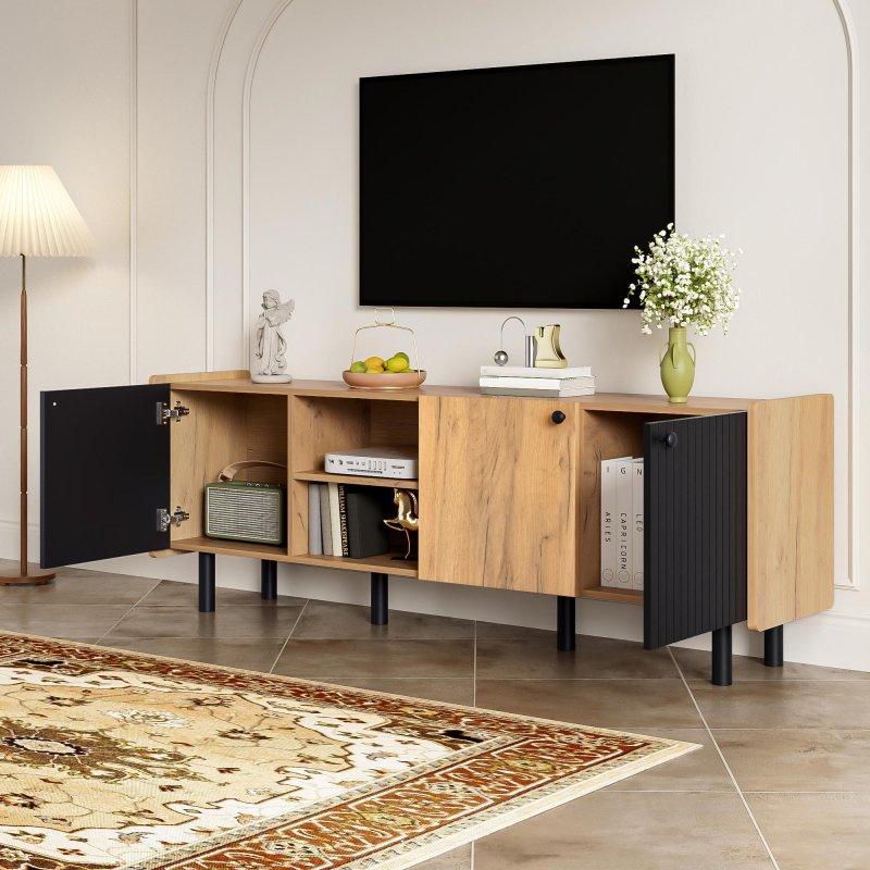 Doğal Ahşap ve Siyah Modern TV Sehpası 160 cm