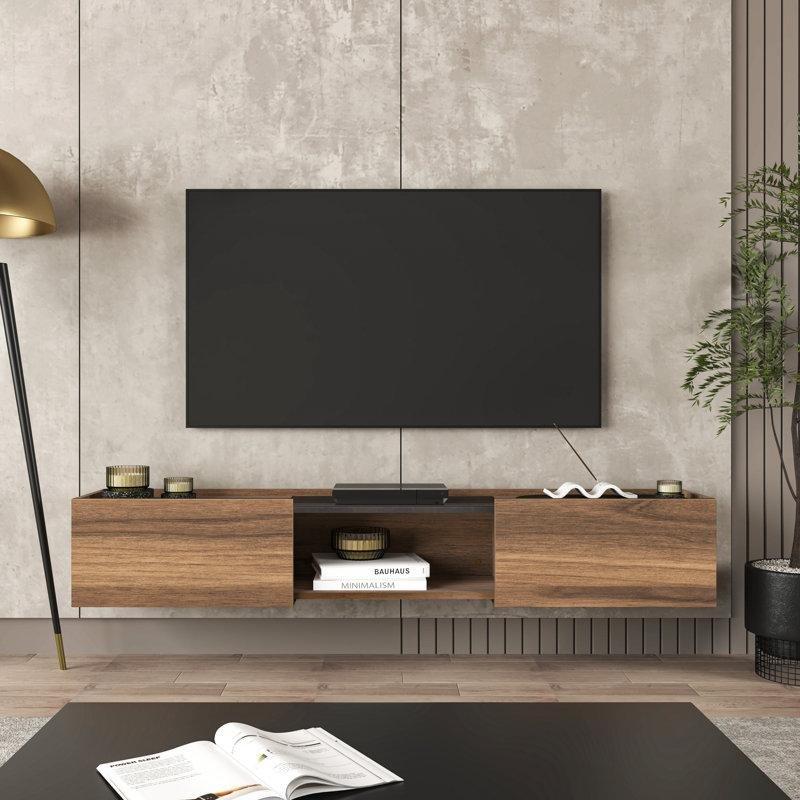 Doğal Ceviz Renkli Endüstriyel Ahşap Duvara Monte TV Ünitesi 175 cm - 78418
