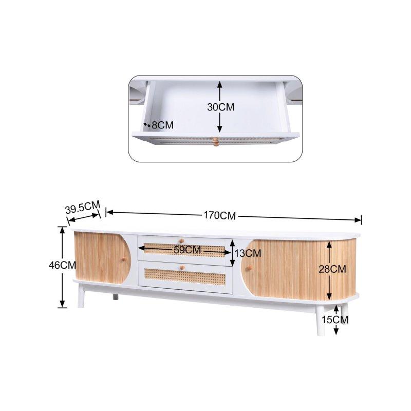 Doğal Dokulu Beyaz Ahşap TV Sehpası 170 cm - Tasarım 18