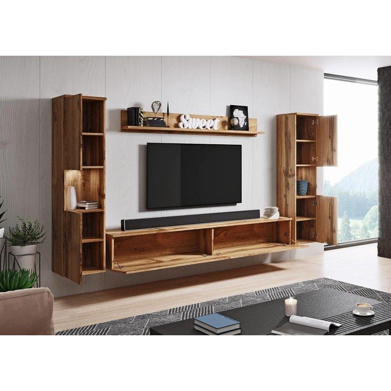 Doğal Meşe Ahşap Modern TV Ünitesi Seti 180 cm