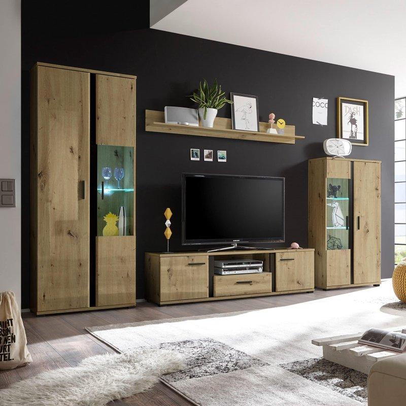 Doğal Meşe Ahşap Modern TV Ünitesi Takımı 340 cm
