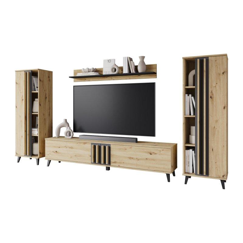 Doğal Meşe Desenli Modern TV Ünitesi 180 cm