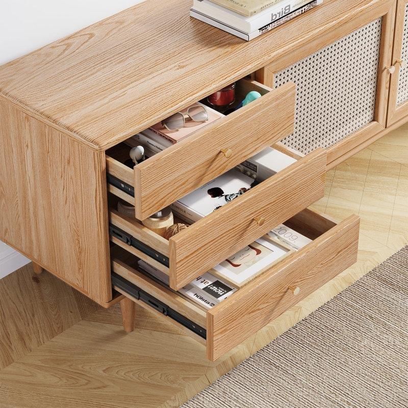 Doğal Meşe Masif Ahşap Hasır Kapılı 200 cm TV Ünitesi