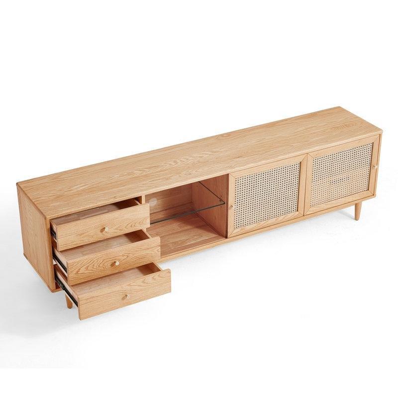 Doğal Meşe Masif Ahşap Hasır Kapılı 200 cm TV Ünitesi