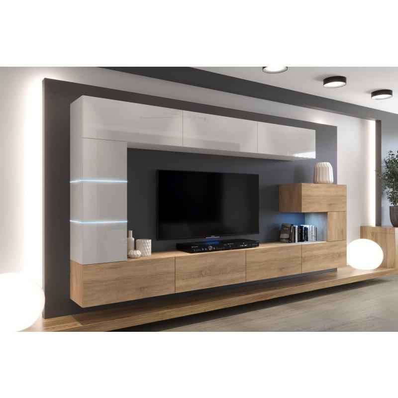 Doğal Meşe ve Beyaz Mat Modern TV Ünitesi 240 cm
