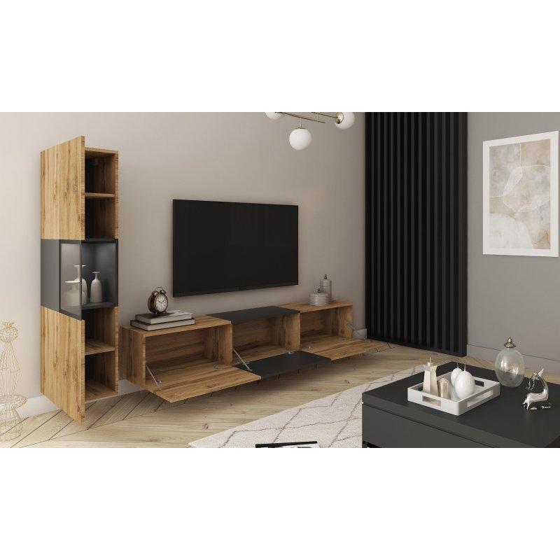 Doğal Meşe ve Mat Siyah Modern TV Ünitesi Seti