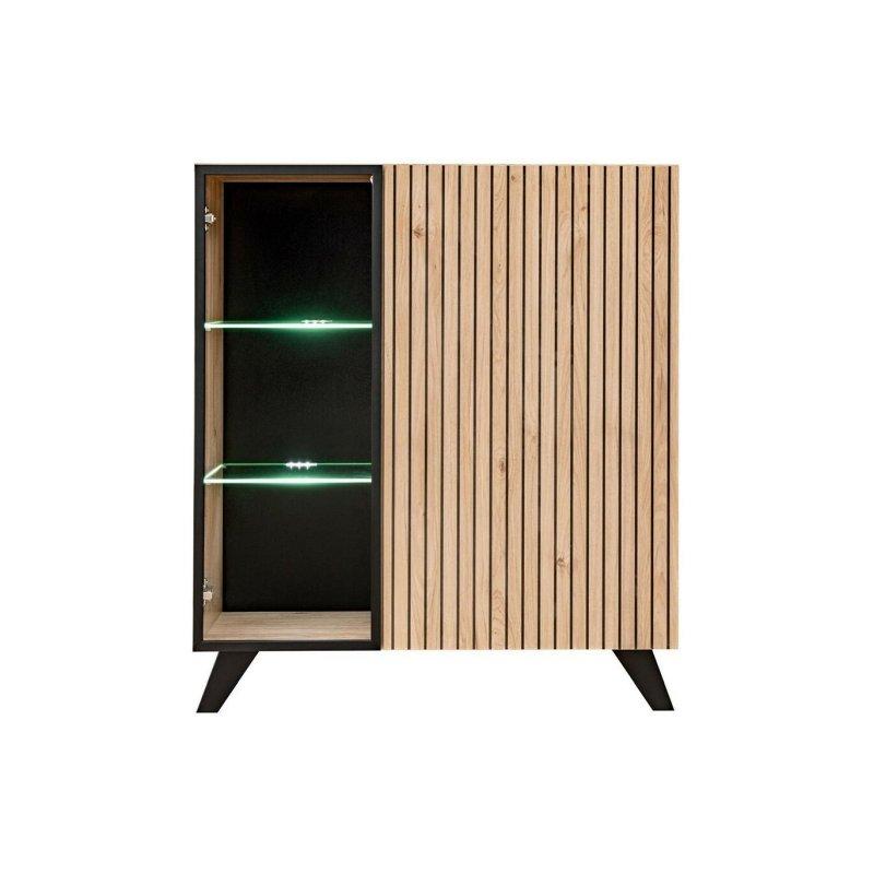 Doğal Meşe ve Siyah Renkli Modern TV Ünitesi Seti 340 cm
