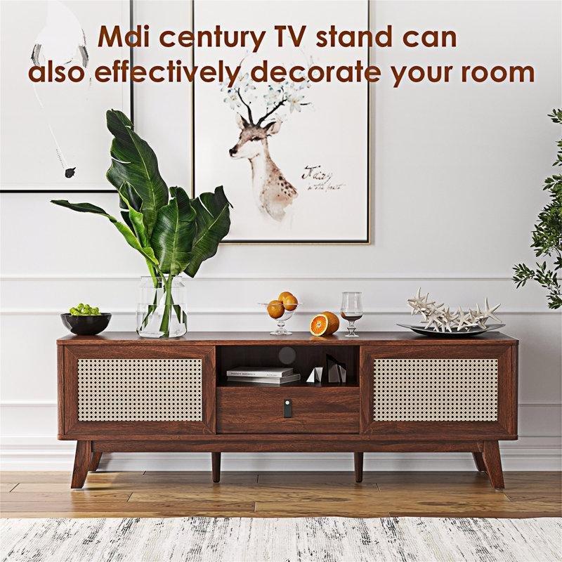 Doğal Rattan Kapılı Bohem TV Ünitesi 150x38x39 cm