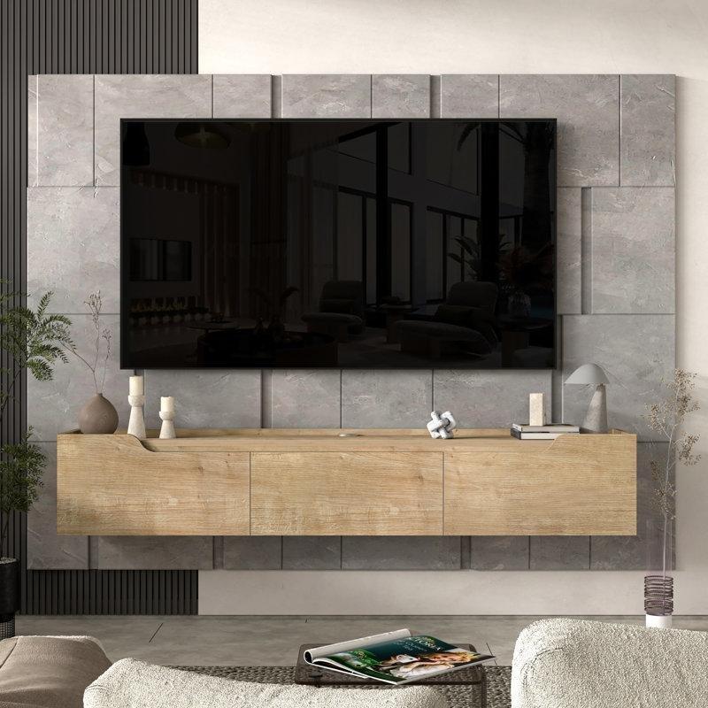 Duvara Monte TV Ünitesi 180 cm Endüstriyel Ahşap Doğal Meşe - 78532