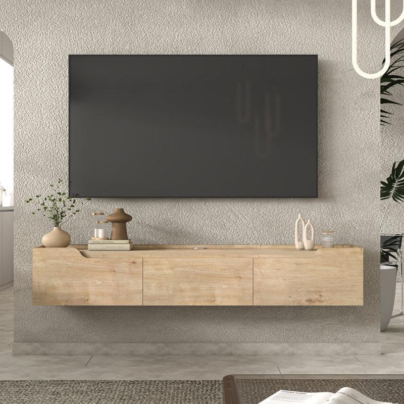 Duvara Monte TV Ünitesi 180 cm Endüstriyel Ahşap Doğal Meşe - 78532
