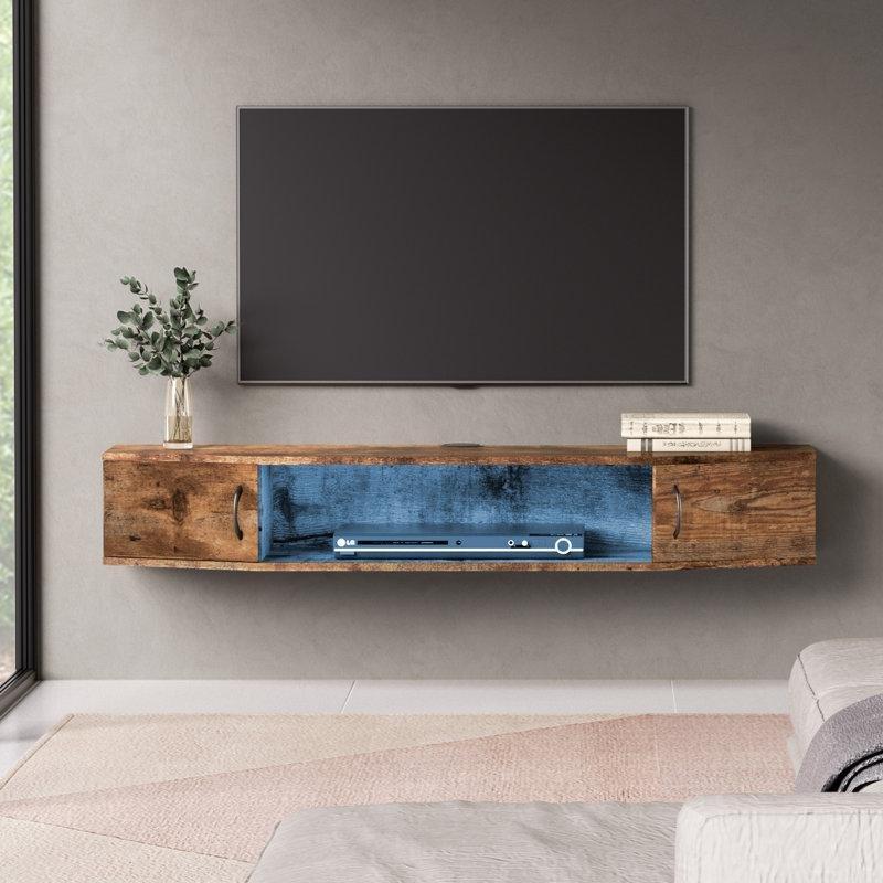 Duvardan Asılı Siyah Endüstriyel Ahşap TV Ünitesi 140 cm - 79117