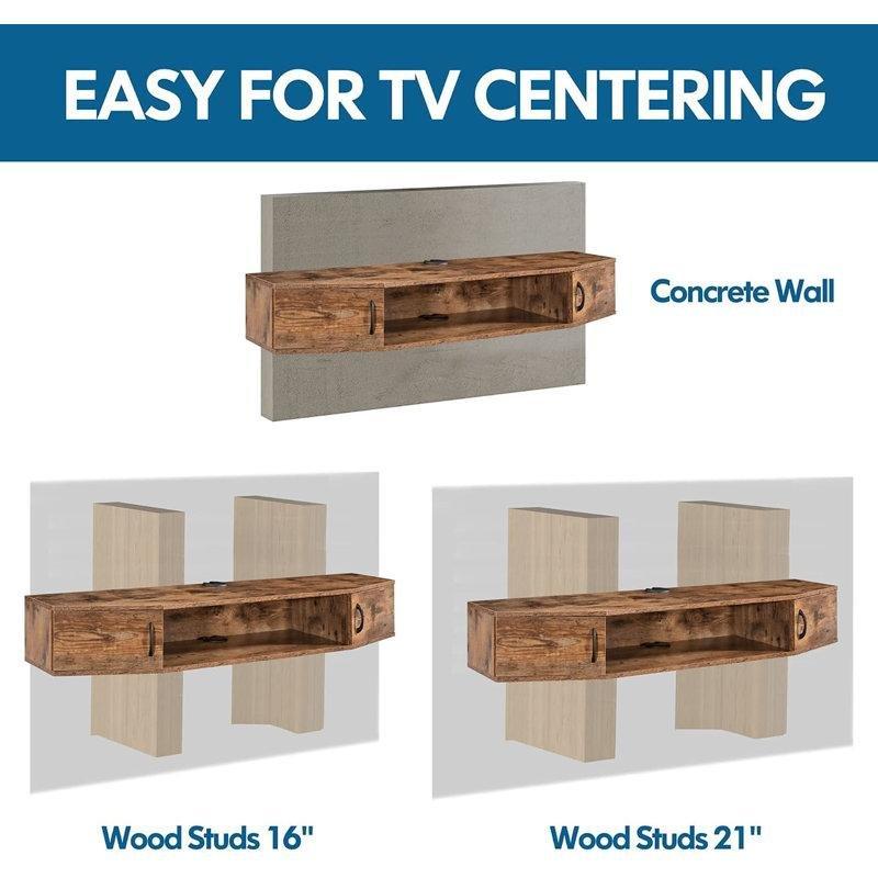 Duvardan Asılı Siyah Endüstriyel Ahşap TV Ünitesi 140 cm - 79117