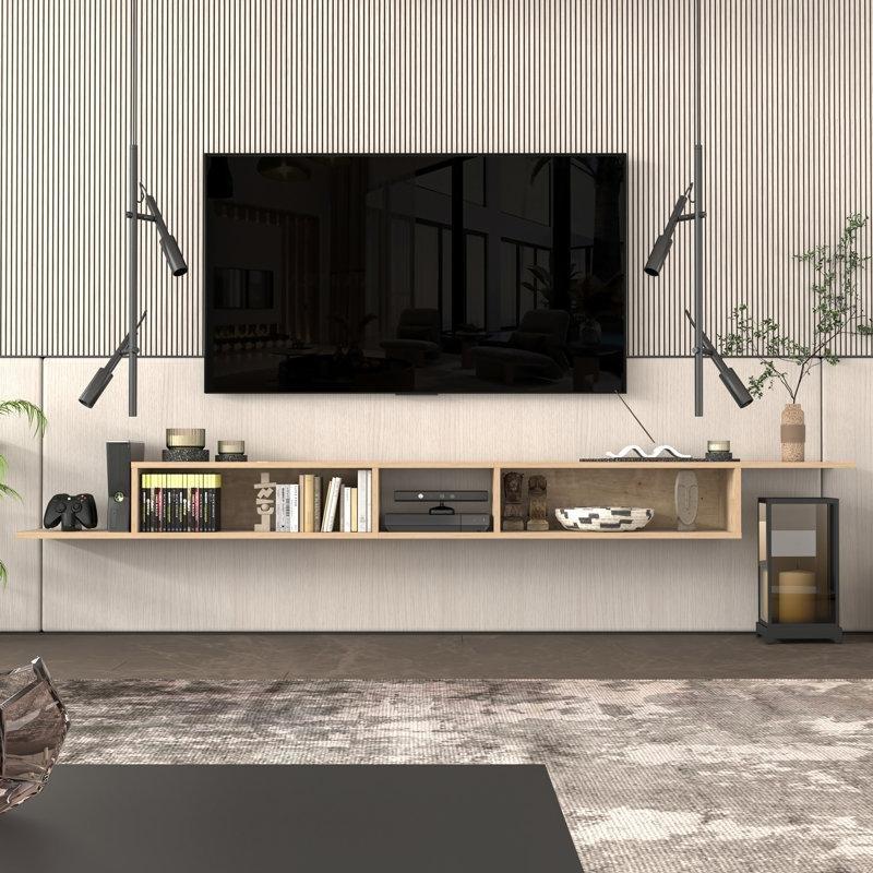 Endüstriyel Ahşap 100 cm Genişliğinde Duvara Monte TV Ünitesi Üç Bölmeli - 78502