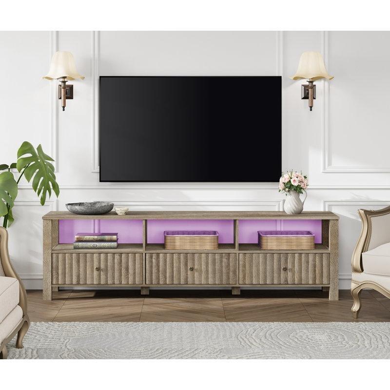 Endüstriyel Ahşap 178 cm Gri Rustik TV Ünitesi LED Işıklı Depolama Kredenzası - 79132