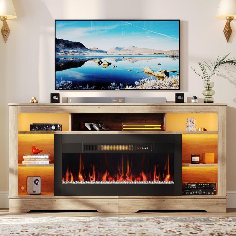 Endüstriyel Ahşap 180 cm Geniş Elektrikli Şömineli TV Ünitesi - 79246