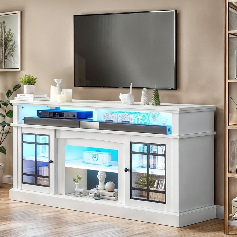 Endüstriyel Ahşap 70 İnç Çiftli Camlı Kapılı LED Aydınlatmalı Dolaplı TV Ünitesi 165 cm - 78796