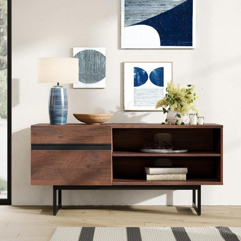 Endüstriyel Ahşap Açık Raflı Mini TV Ünitesi 107x41x51 cm - 80272