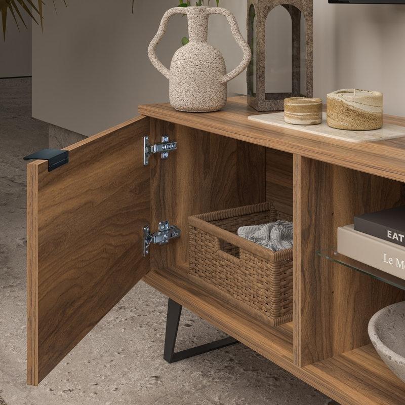 Endüstriyel Ahşap Antrasit TV Ünitesi 180 cm Yumuşak Kapanış Mekanizmalı