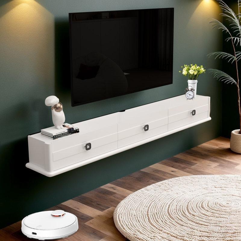 Endüstriyel Ahşap Beyaz Parlak Duvara Monte TV Ünitesi 188x28x28 cm - 78469