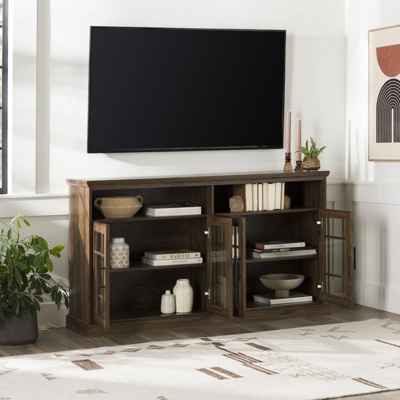 Endüstriyel Ahşap Cam Camlı 4 Kapılı Dolaplı TV Ünitesi 147x41x84 cm - 78778
