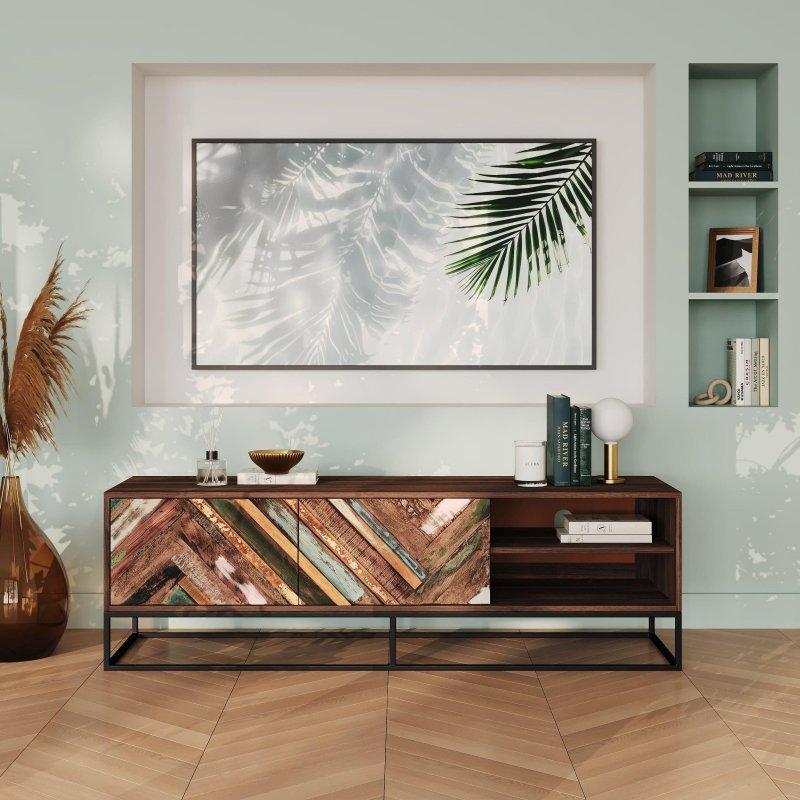 Endüstriyel Ahşap Desenli 145 cm TV Sehpası