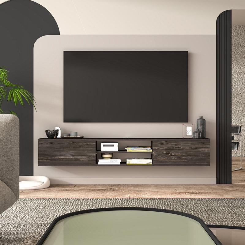 Endüstriyel Ahşap Duvara Monte TV Ünitesi 180 cm Gri - 78448