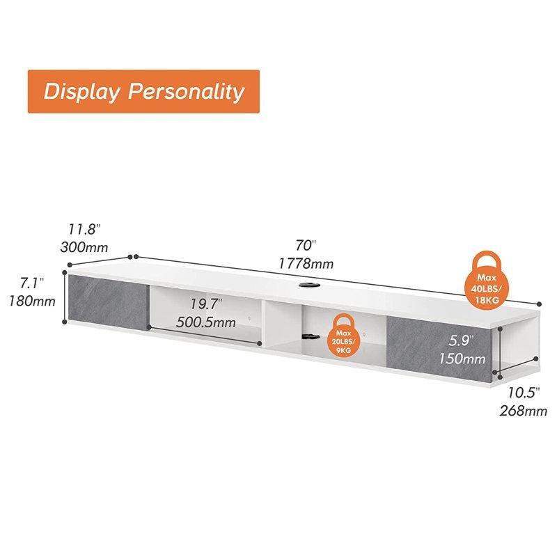 Endüstriyel Ahşap Duvara Monte TV Ünitesi Mavi LED Işıklı Açık Raf Tasarımlı - 78421