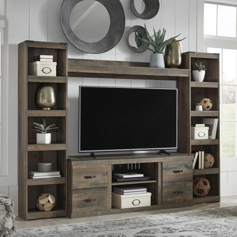 Endüstriyel Ahşap Gri Kitaplıklı TV Ünitesi 180 cm