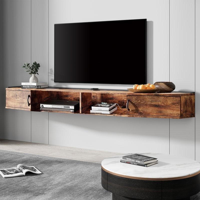 Endüstriyel Ahşap İki Katlı Duvara Monte TV Ünitesi 178x20x18 cm - 78526