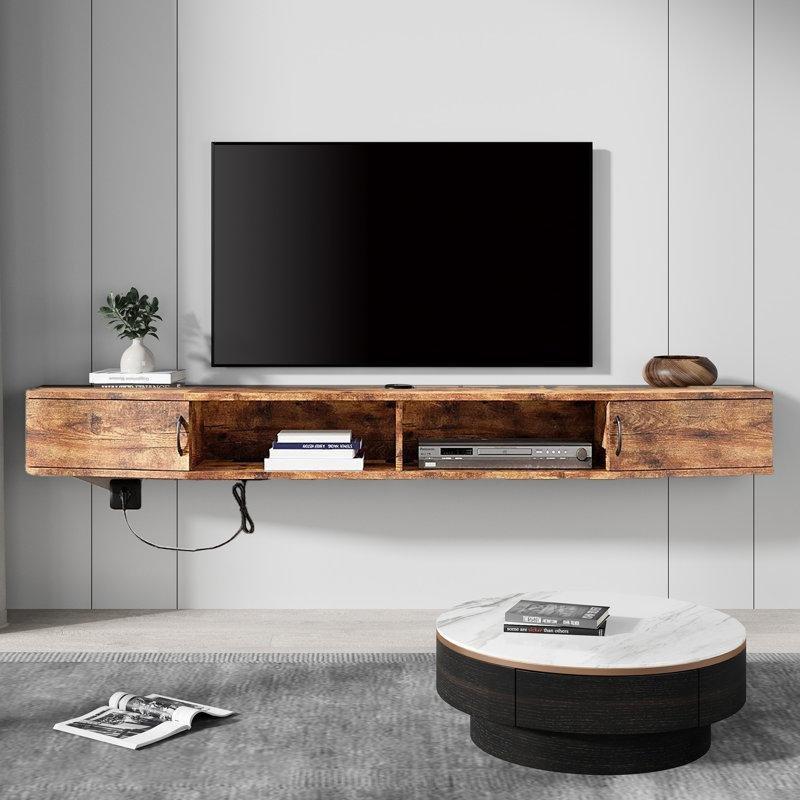 Endüstriyel Ahşap İki Katlı Duvara Monte TV Ünitesi 178x20x18 cm - 78526