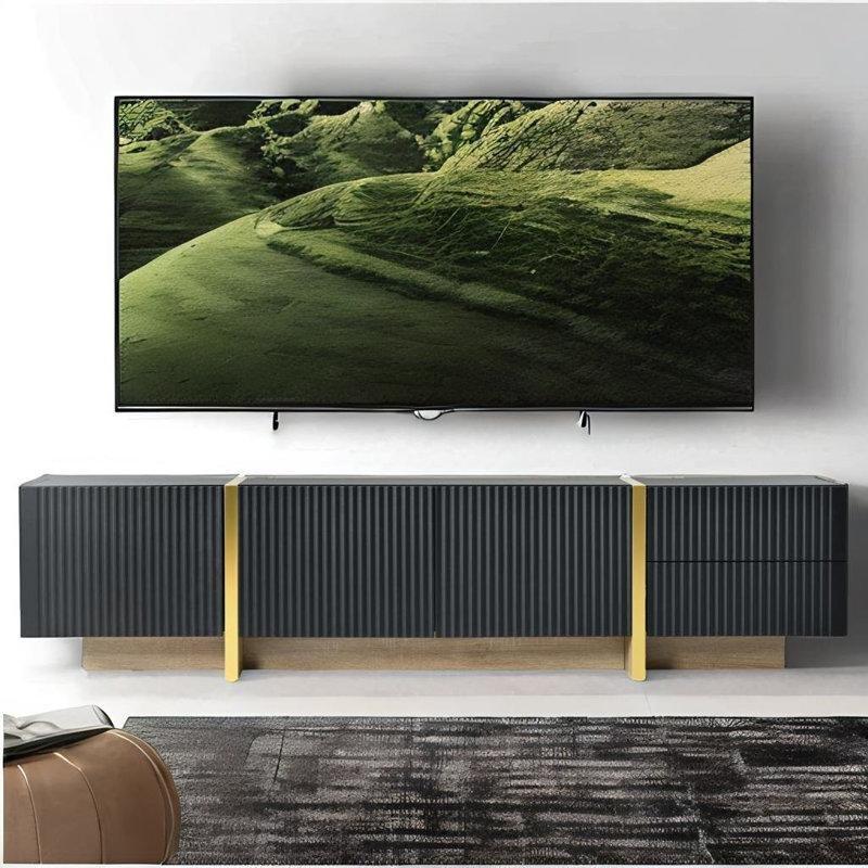 Endüstriyel Ahşap Kaplamalı Koyu Gri TV Ünitesi 190x35x45 cm - 79396